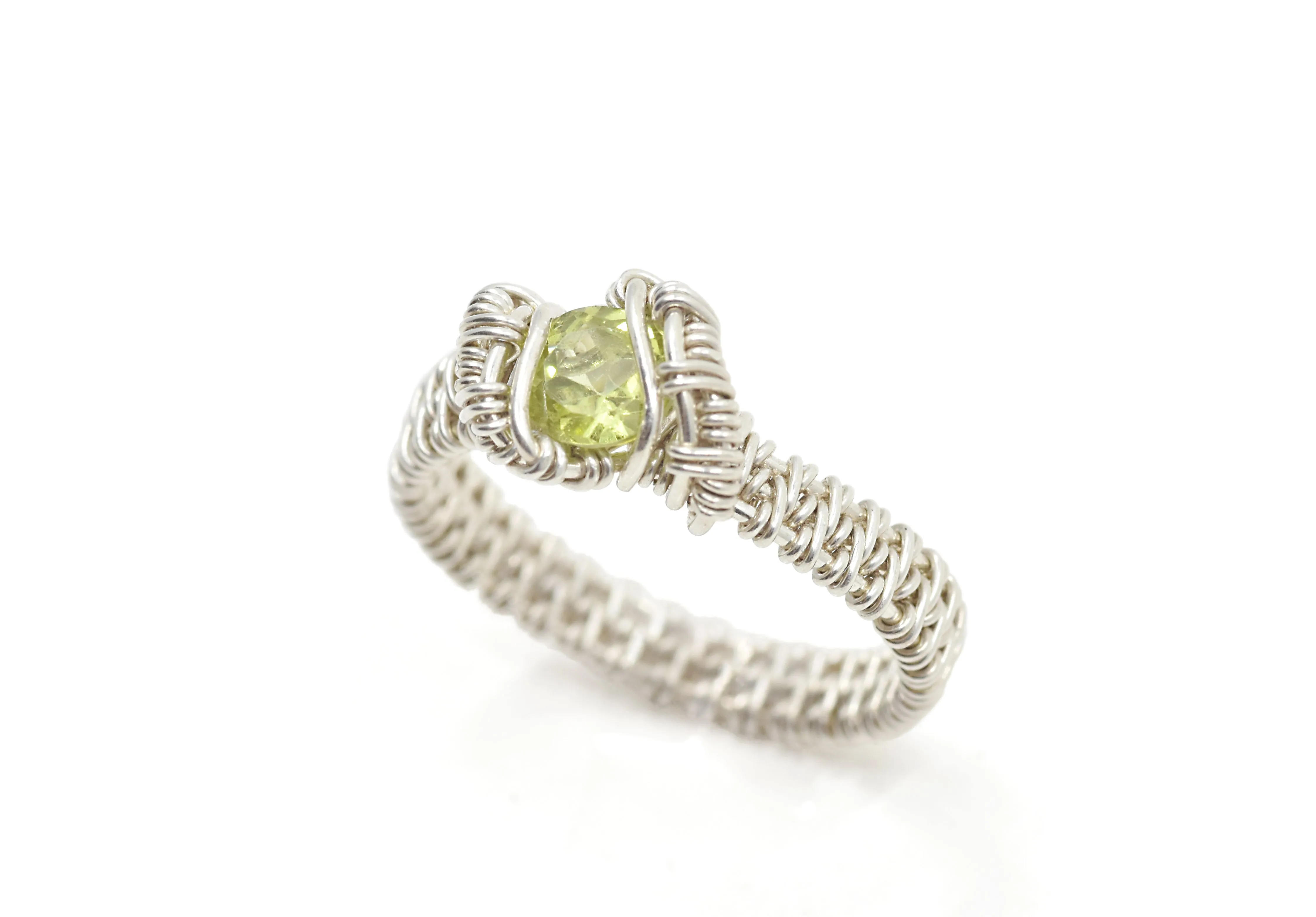 Sterling Silver Wire Wrapped Peridot Ring, 1/3