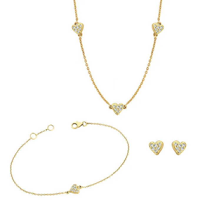 Stud, Bracelet & Necklace Heart Set