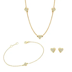 Stud, Bracelet & Necklace Heart Set