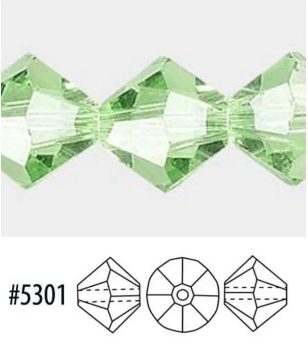 Swarovski Peridot 5301 Faceted Crystal Bicone Beads, 3 mm, 50 Beads