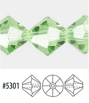 Swarovski Peridot 5301 Faceted Crystal Bicone Beads, 3 mm, 50 Beads