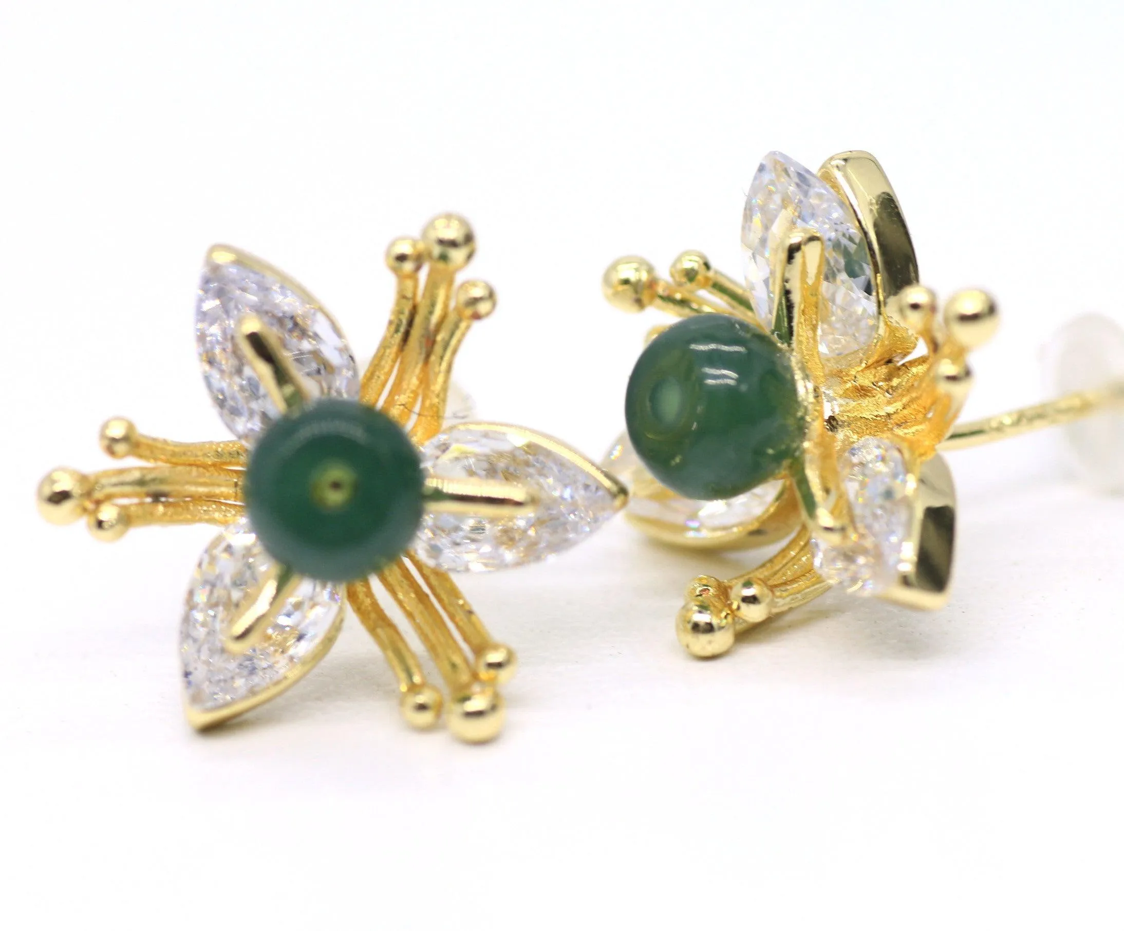 Type A Jadeite Jade Earrings s925 Silver Inlay GR-B1SQ-6S5N