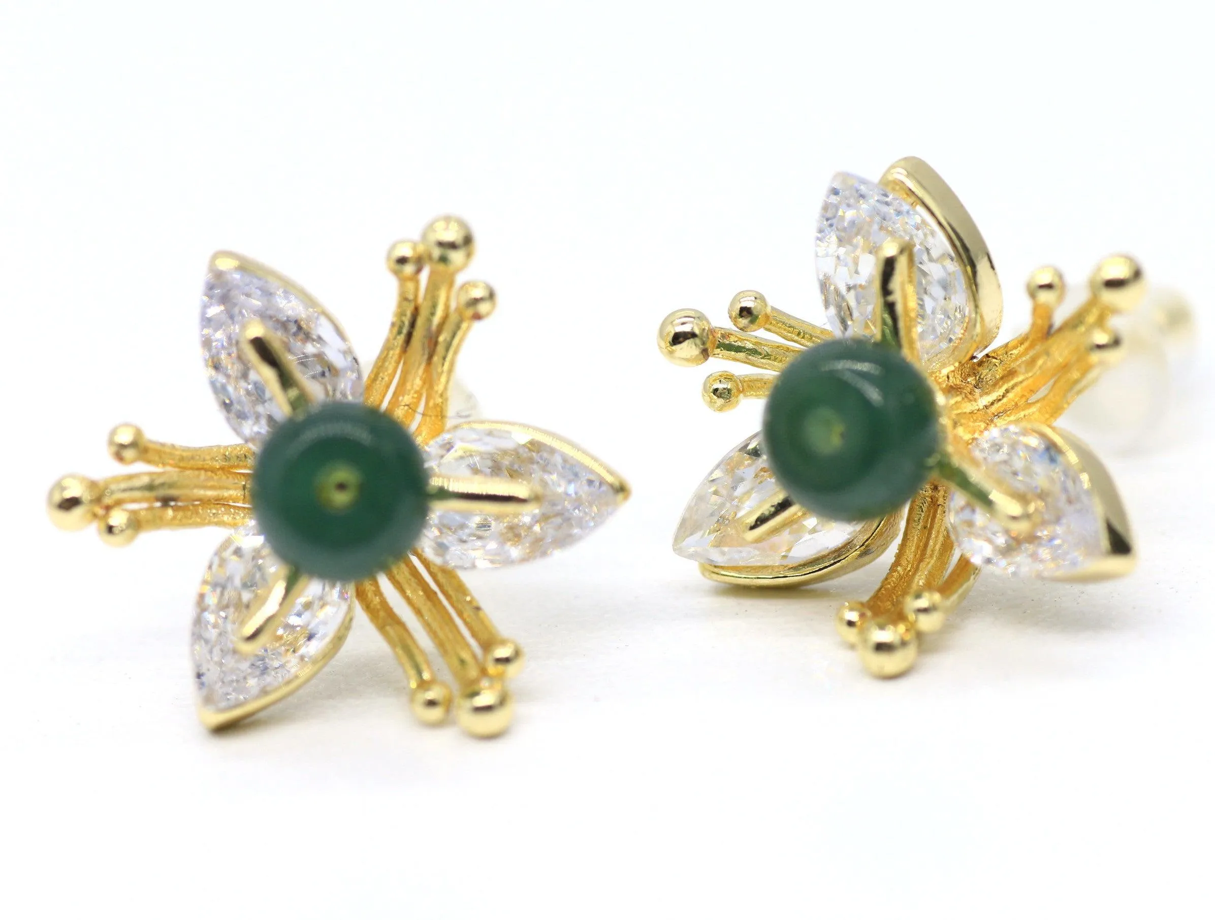 Type A Jadeite Jade Earrings s925 Silver Inlay GR-B1SQ-6S5N