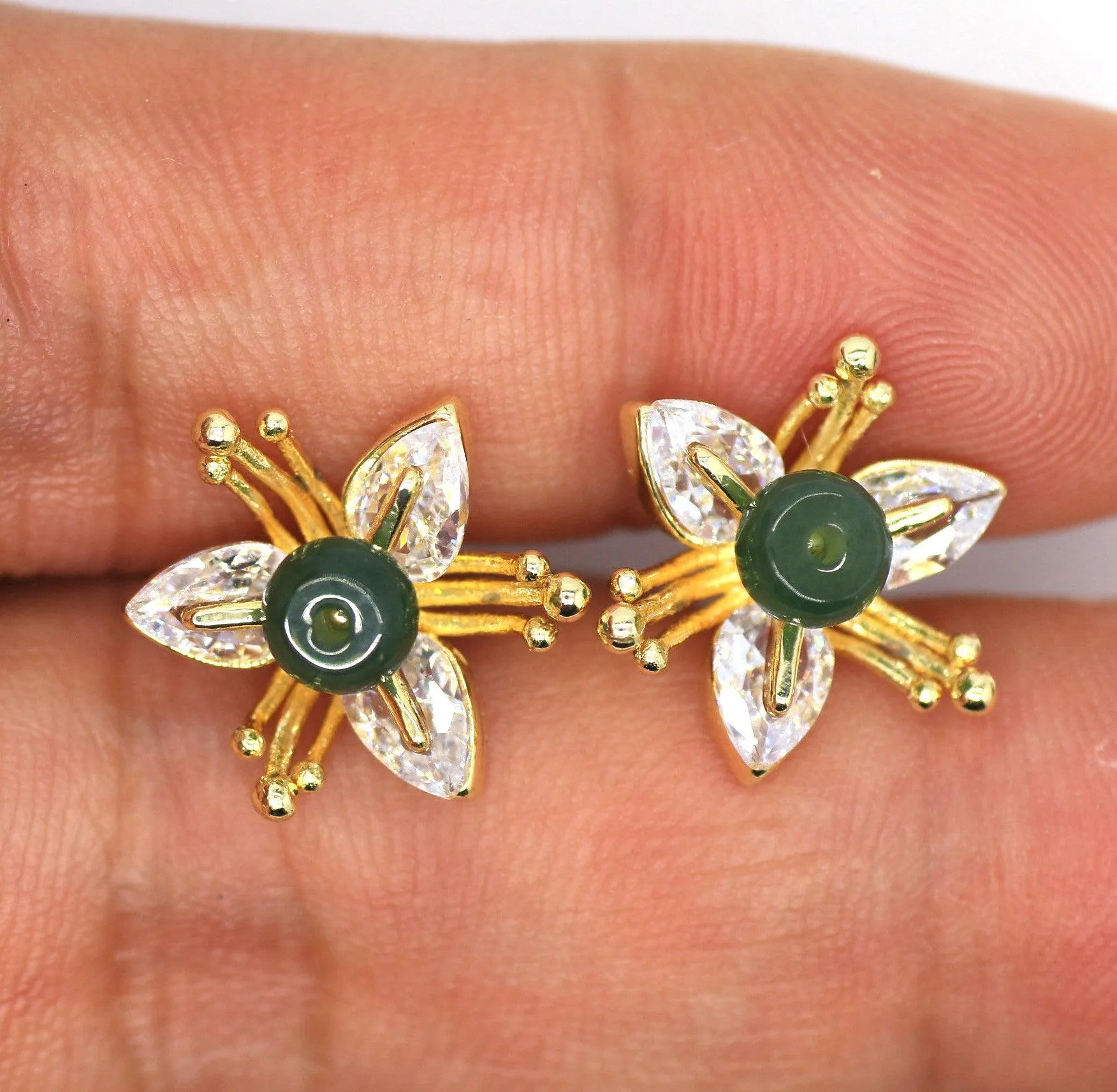 Type A Jadeite Jade Earrings s925 Silver Inlay GR-B1SQ-6S5N