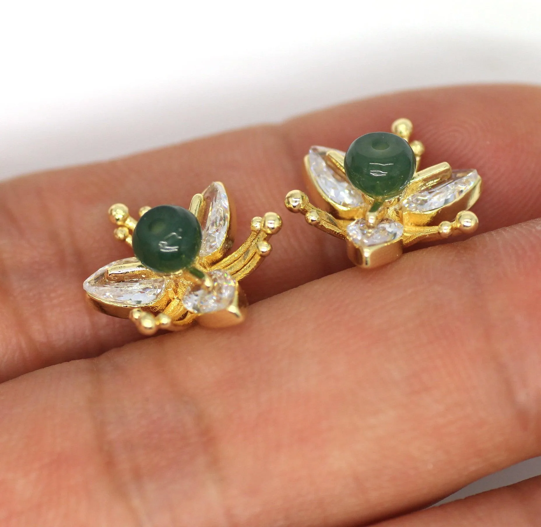 Type A Jadeite Jade Earrings s925 Silver Inlay GR-B1SQ-6S5N