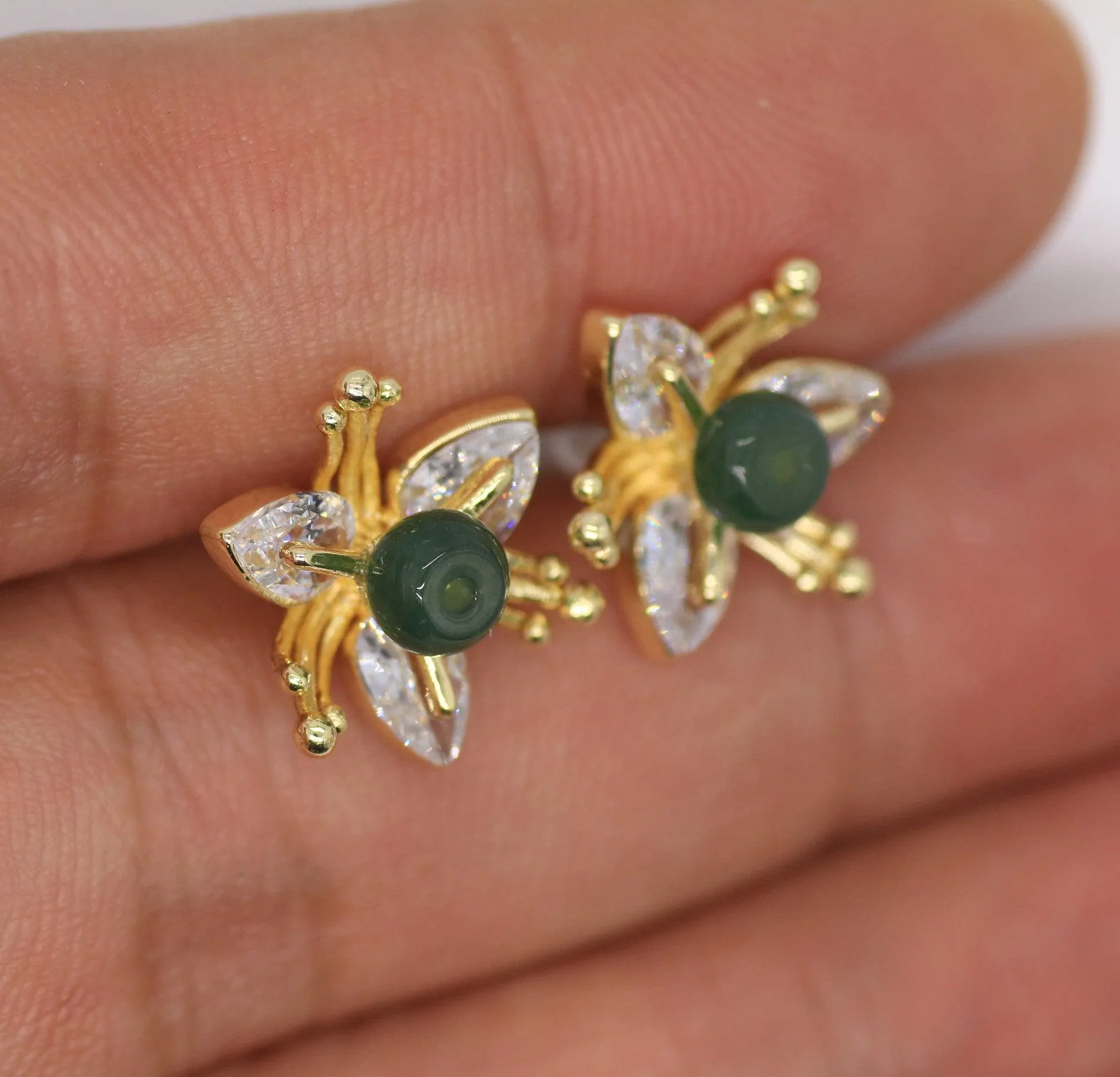 Type A Jadeite Jade Earrings s925 Silver Inlay GR-B1SQ-6S5N