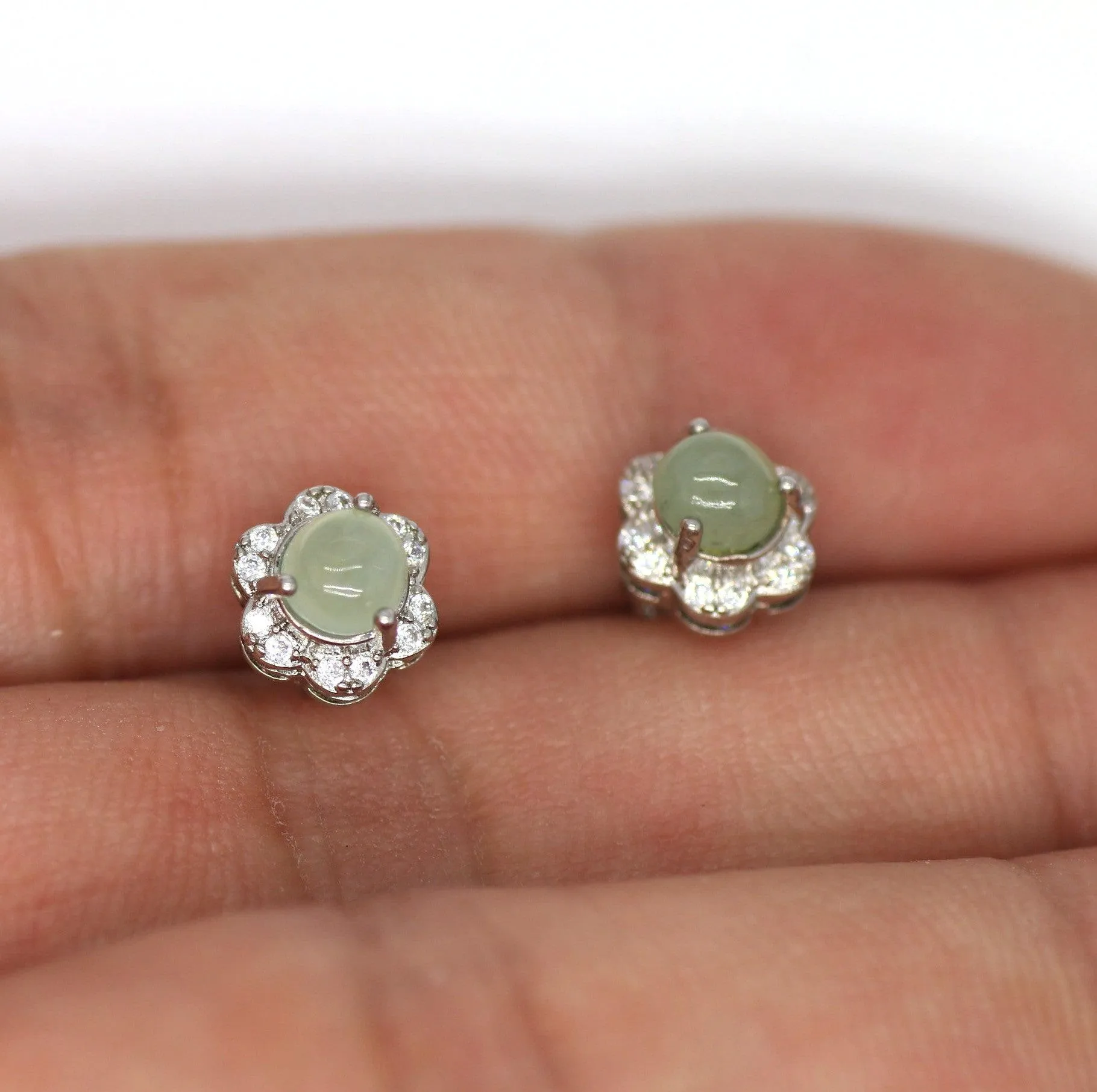 Type A Jadeite Jade Earrings s925 Silver Inlay HG-D7YP-U5BK