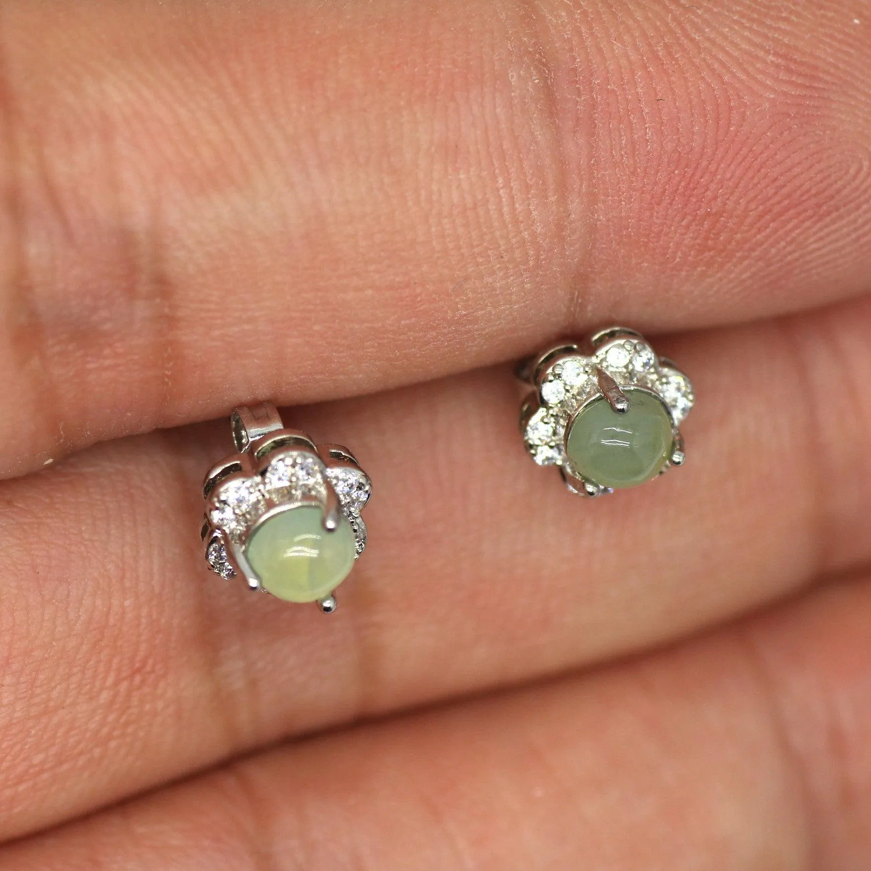 Type A Jadeite Jade Earrings s925 Silver Inlay HG-D7YP-U5BK