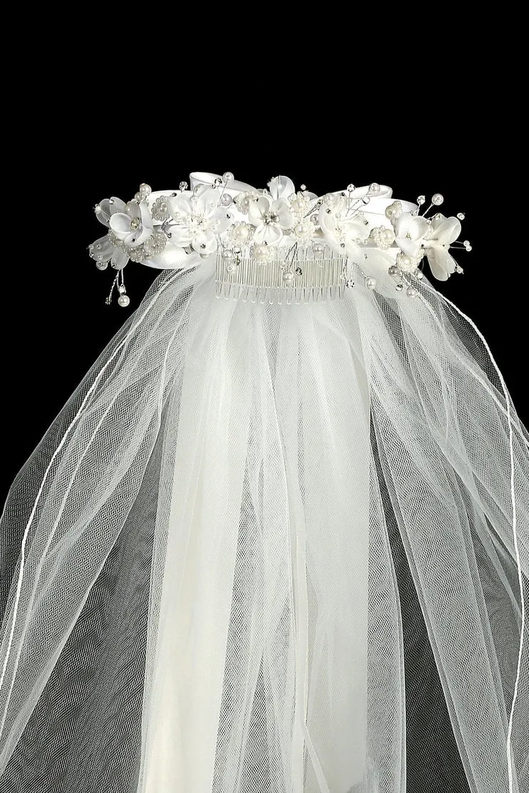 Veil - with Flower Crown   Pearls and Gems
