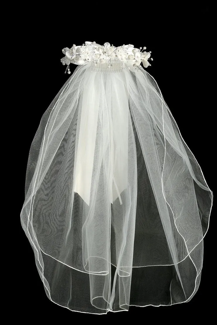 Veil - with Flower Crown   Pearls and Gems