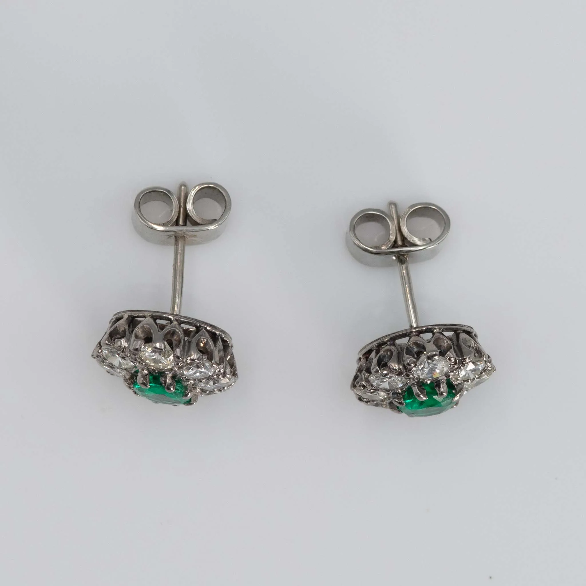 Vintage 18ct White Gold Emerald and Diamond Cluster Earrings