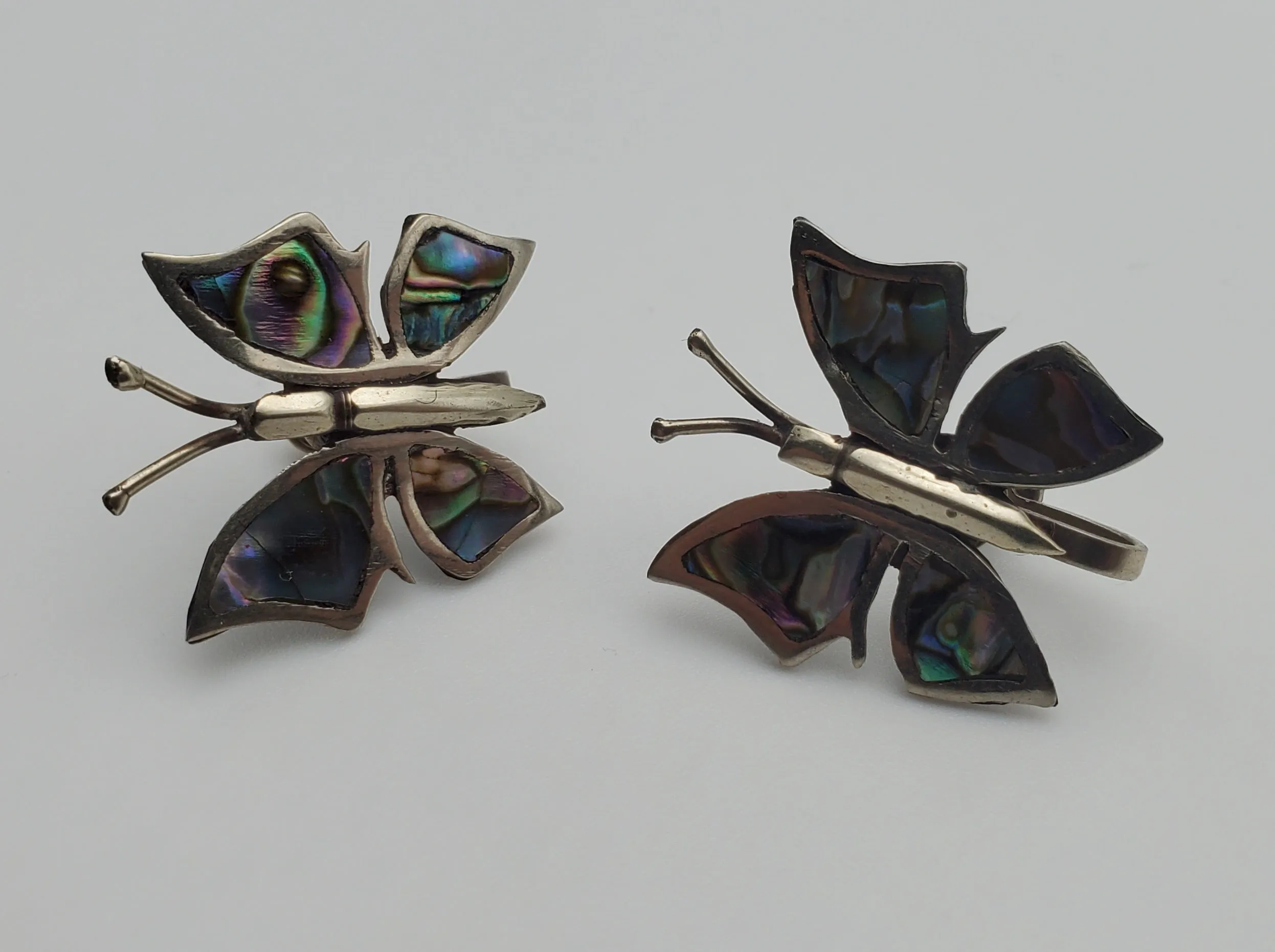 Vintage Sterling Silver Handmade Abalone Shell Inlaid Screw Back Earrings