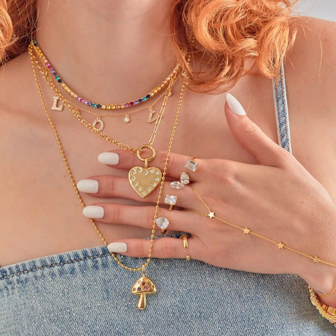 White Stones Heart Charm