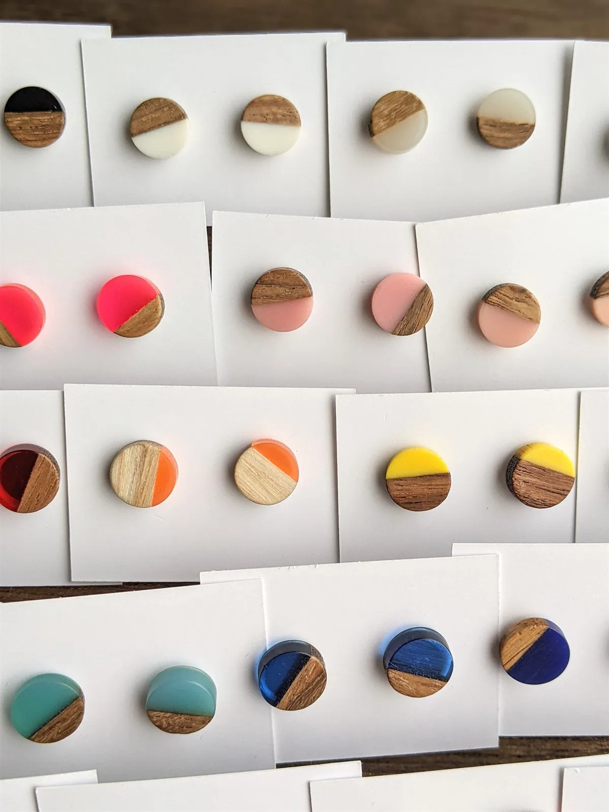 Wood Resin Stud Earring Collection