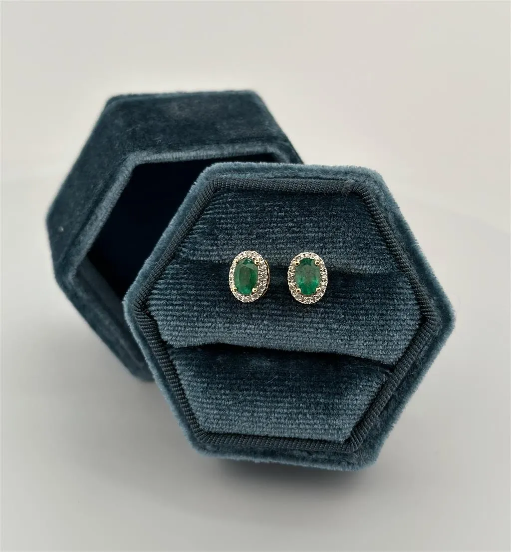 Yellow Gold Halo Style Emerald Stud Earrings